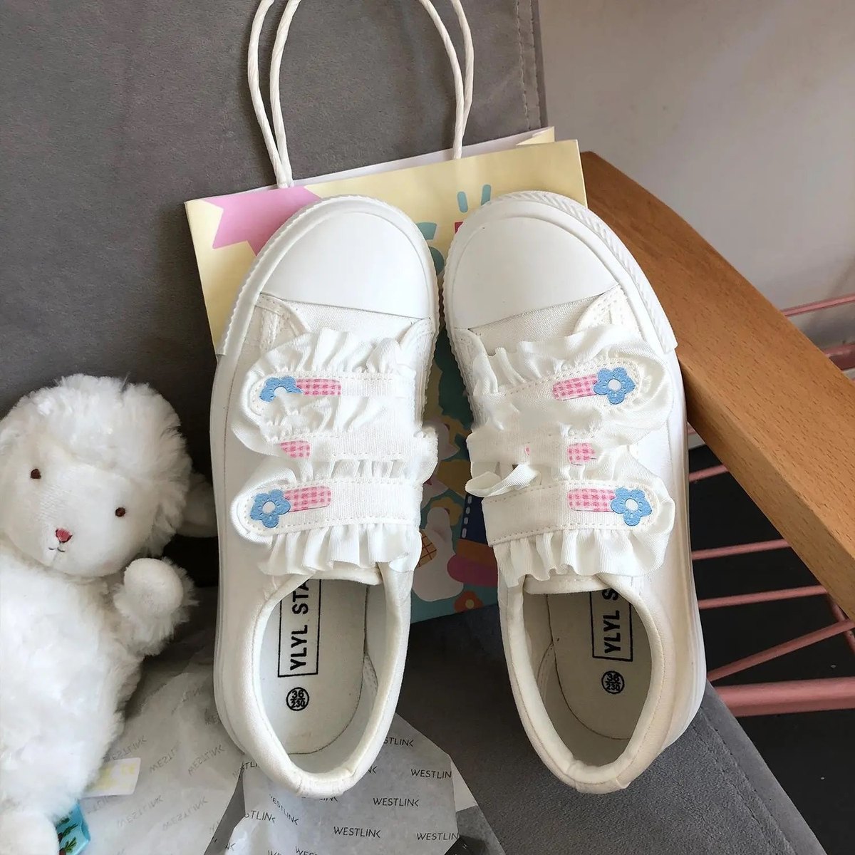 Women's Japanese Velcro Sneakers White Shoes Canvas