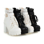 Women's Lace Ankle Boots Lace-up Square Heeled Shoes