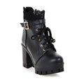 Women's Lace Ankle Boots Lace-up Square Heeled Shoes