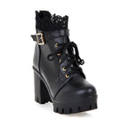Women's Lace Ankle Boots Lace-up Square Heeled Shoes