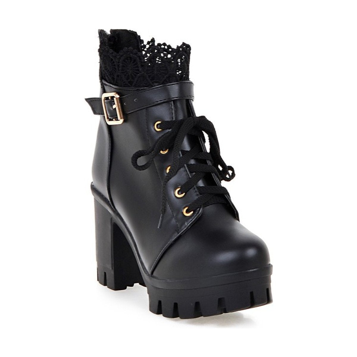 Women's Lace Ankle Boots Lace-up Square Heeled Shoes