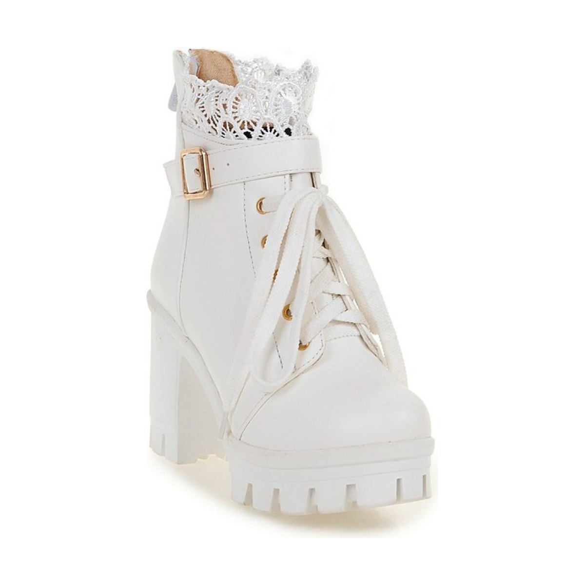 Women's Lace Ankle Boots Lace-up Square Heeled Shoes