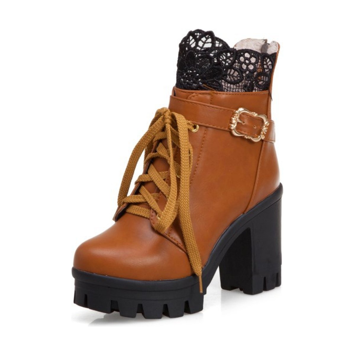 Women's Lace Ankle Boots Lace-up Square Heeled Shoes