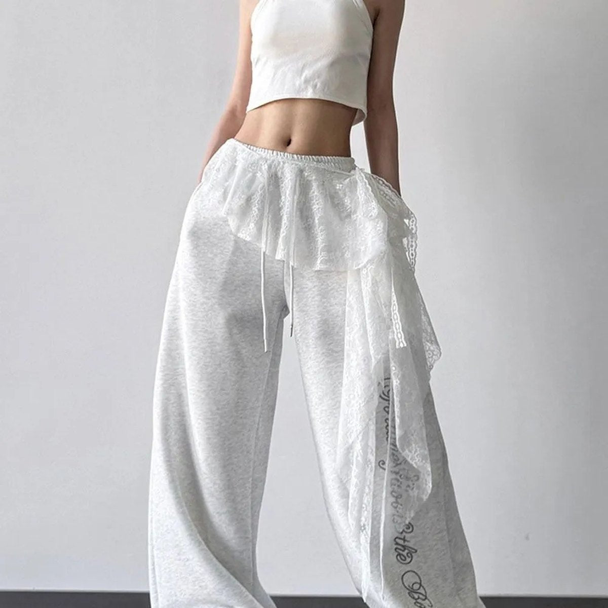 Women's Lace-panelled Wide-leg Pants