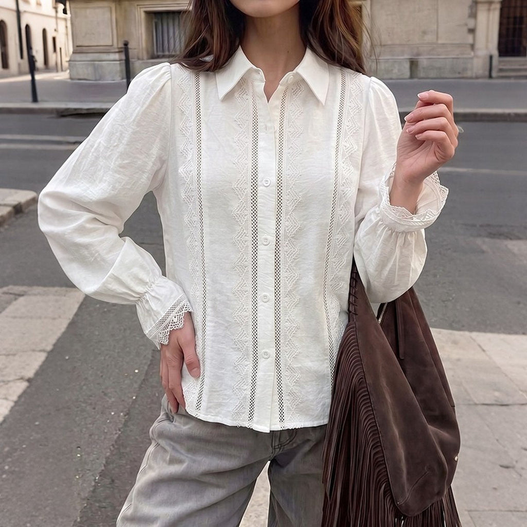 Women's Lace-trimmed Patchwork Blouse