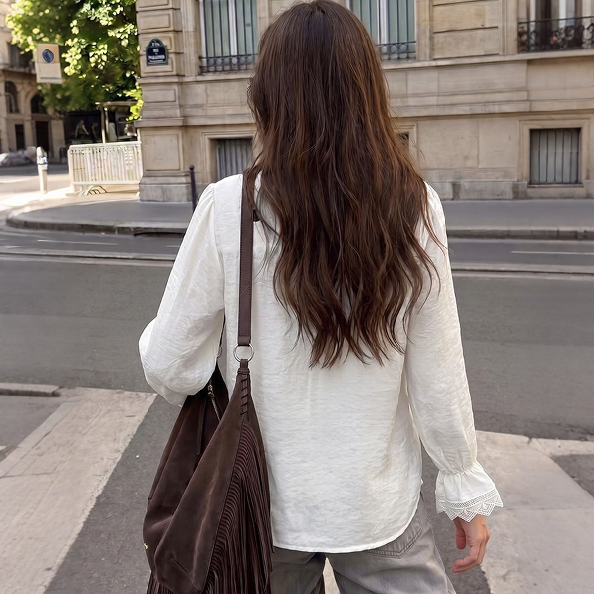 Women's Lace-trimmed Patchwork Blouse