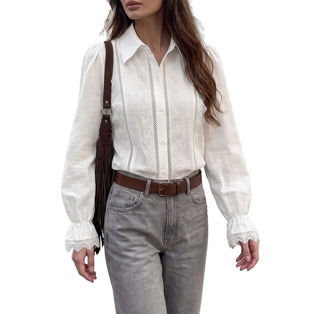 Women's Lace-trimmed Patchwork Blouse