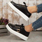 Women's Lace-up Flats Shoes Metal Buckle Design Lightweight