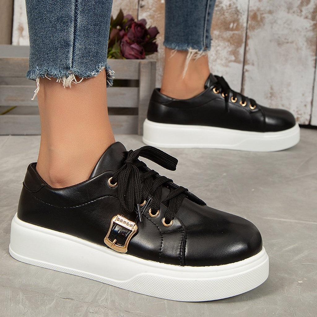 Women's Lace-up Flats Shoes Metal Buckle Design Lightweight