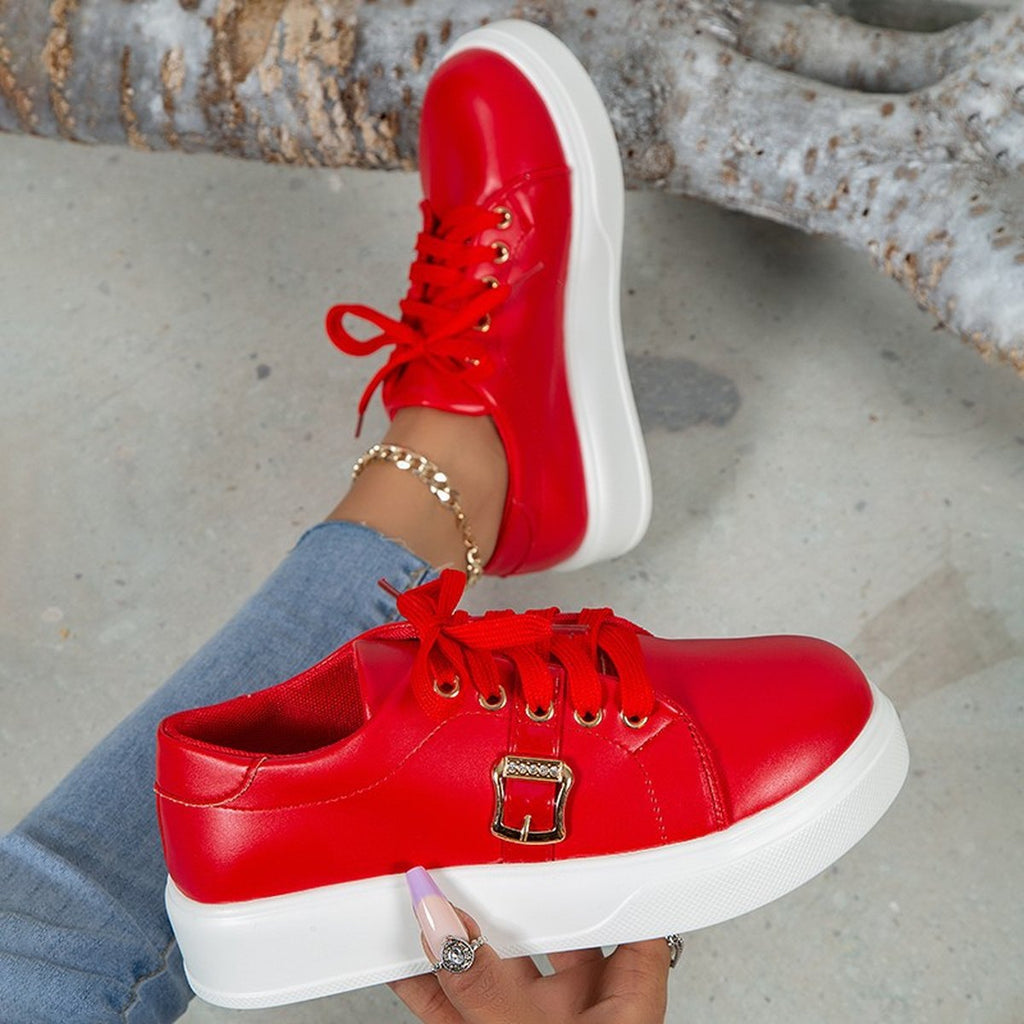 Women's Lace-up Flats Shoes Metal Buckle Design Lightweight