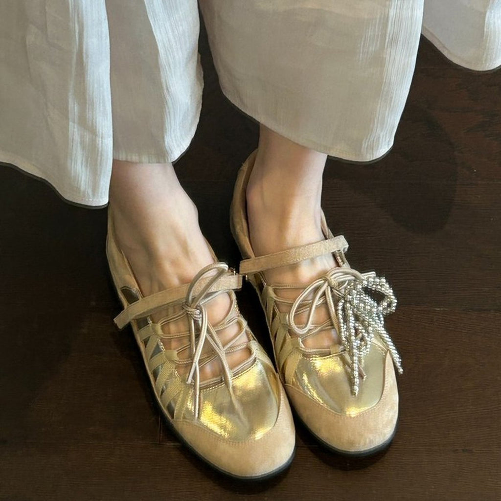 Women's Lace-up Mary Janes Bow Ballet Flats Casual