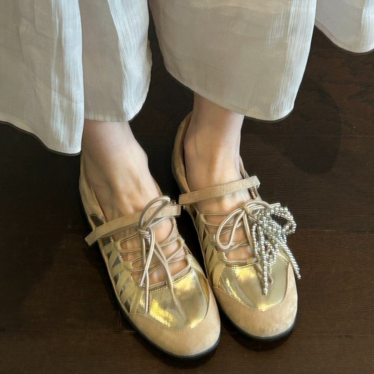 Women's Lace-up Mary Janes Bow Ballet Flats Casual