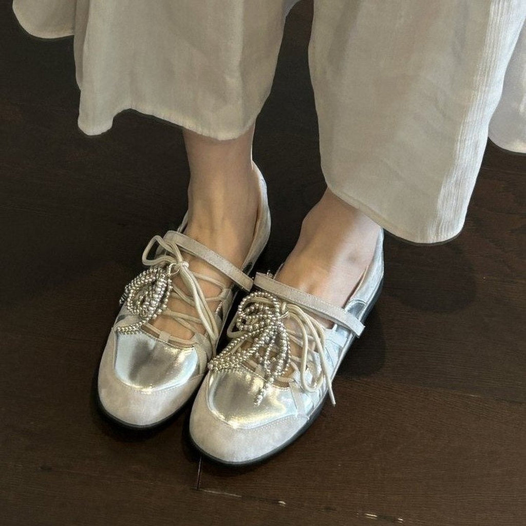 Women's Lace-up Mary Janes Bow Ballet Flats Casual