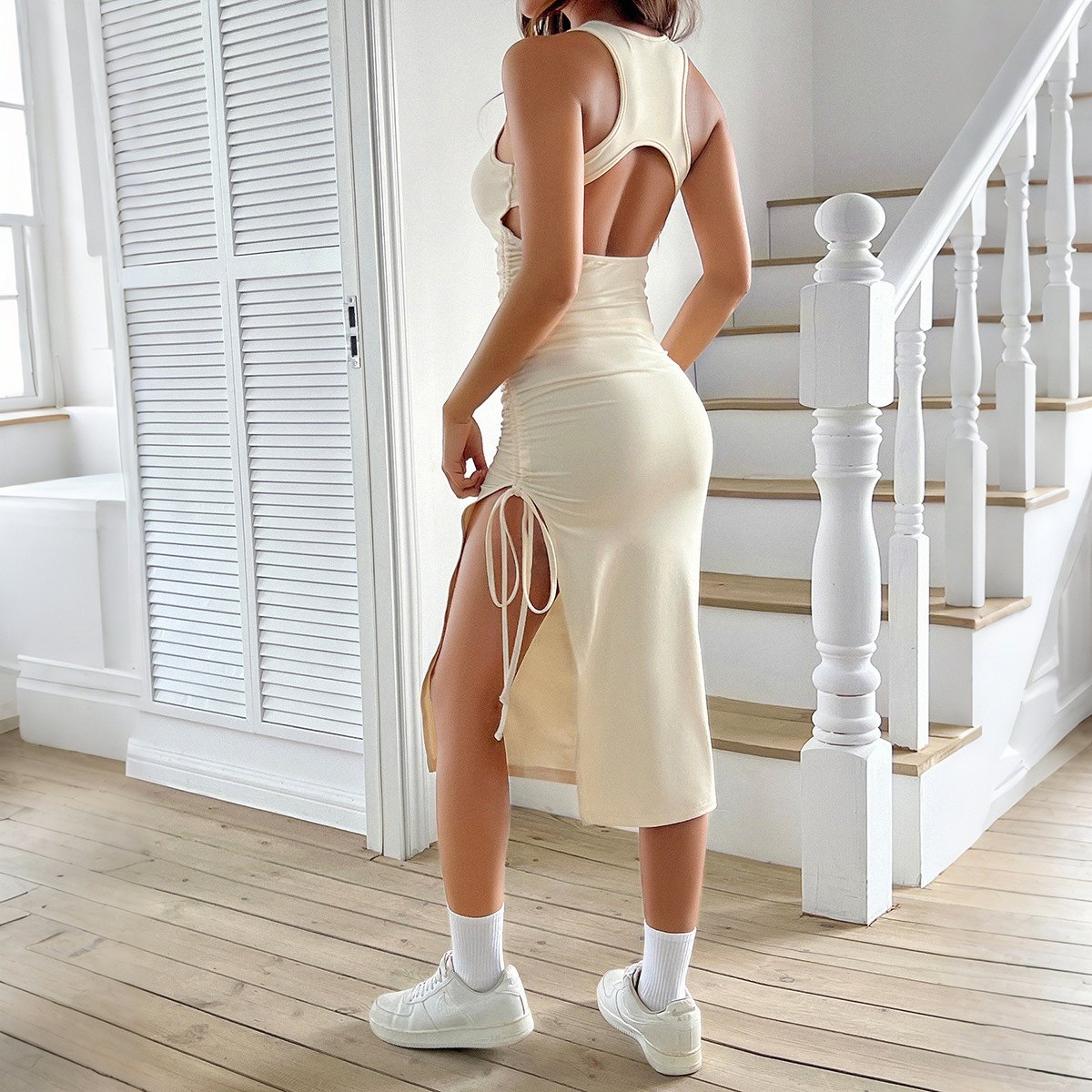 Women's Lace-up Sheath Maxi Dress