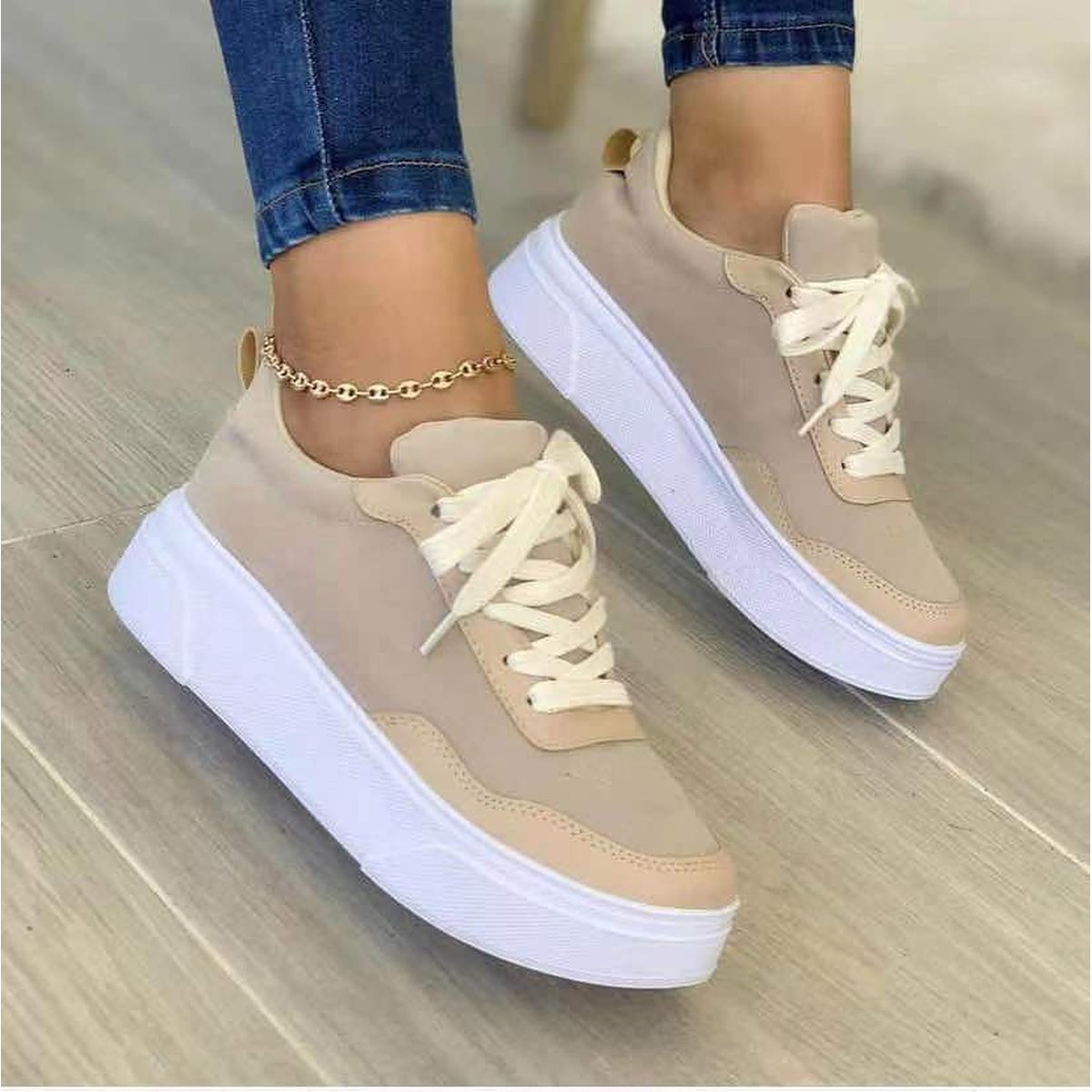 Women's Lace-up Shoes Flats Thick Bottom Mesh Sneakers