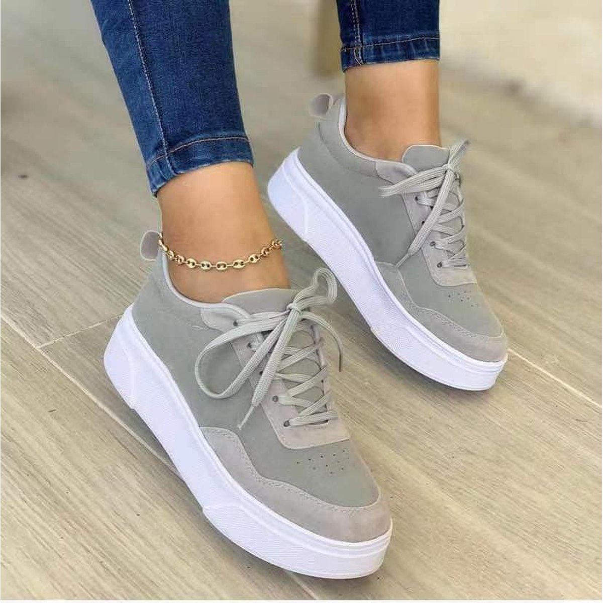 Women's Lace-up Shoes Flats Thick Bottom Mesh Sneakers