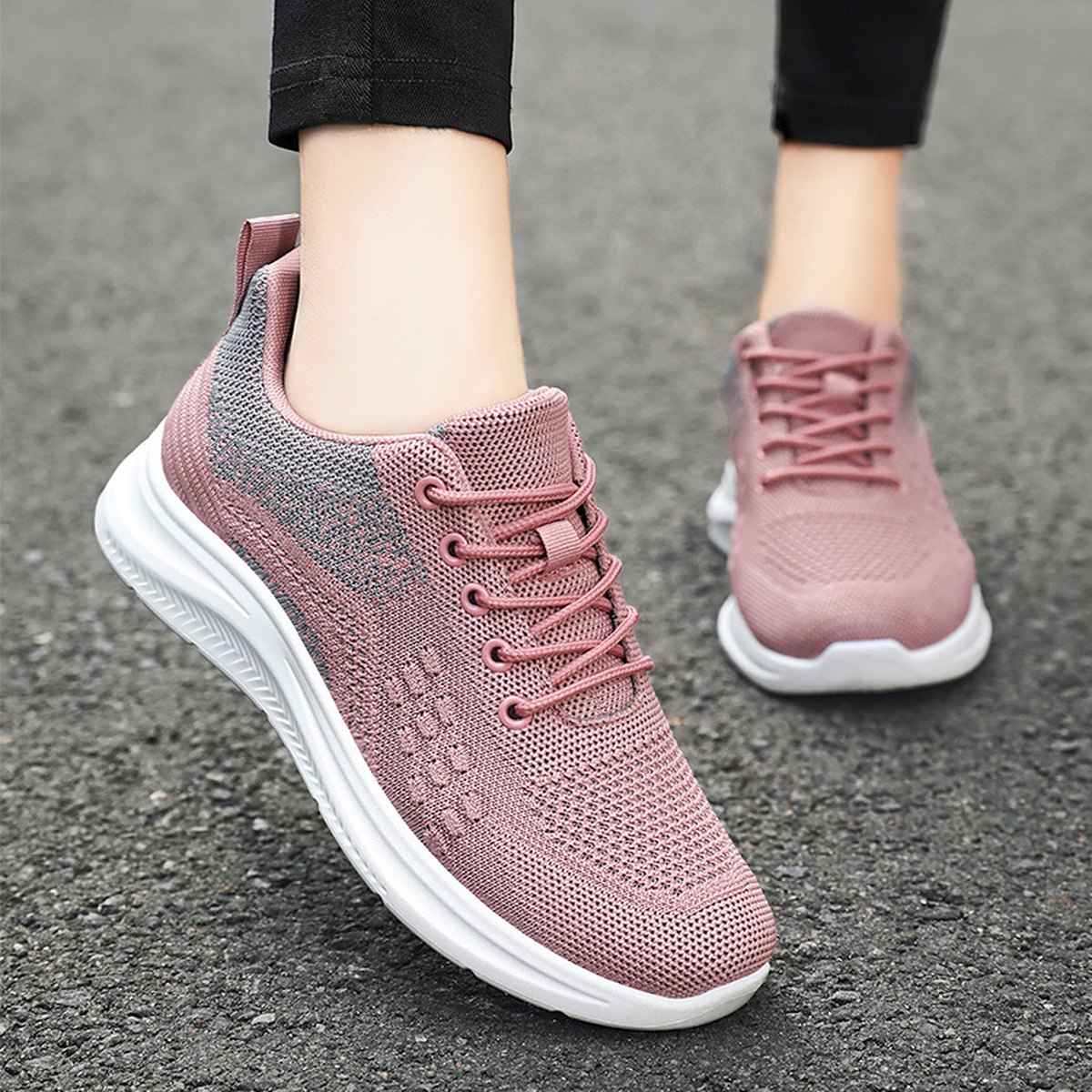 Women's Lace-up Sneakers Light Breathable Flats Shoes