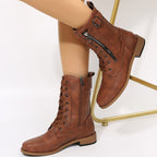 Women's Lace-up Western Boots Cowboy Side Zipper Shoes