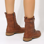 Women's Lace-up Western Boots Cowboy Side Zipper Shoes