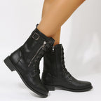 Women's Lace-up Western Boots Cowboy Side Zipper Shoes