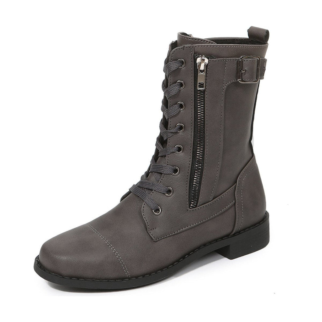 Women's Lace-up Western Boots Cowboy Side Zipper Shoes