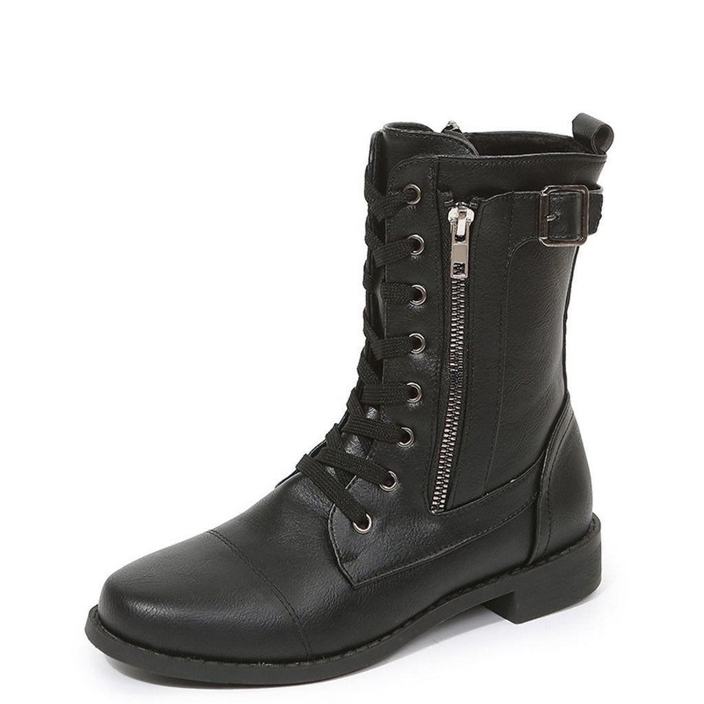 Women's Lace-up Western Boots Cowboy Side Zipper Shoes