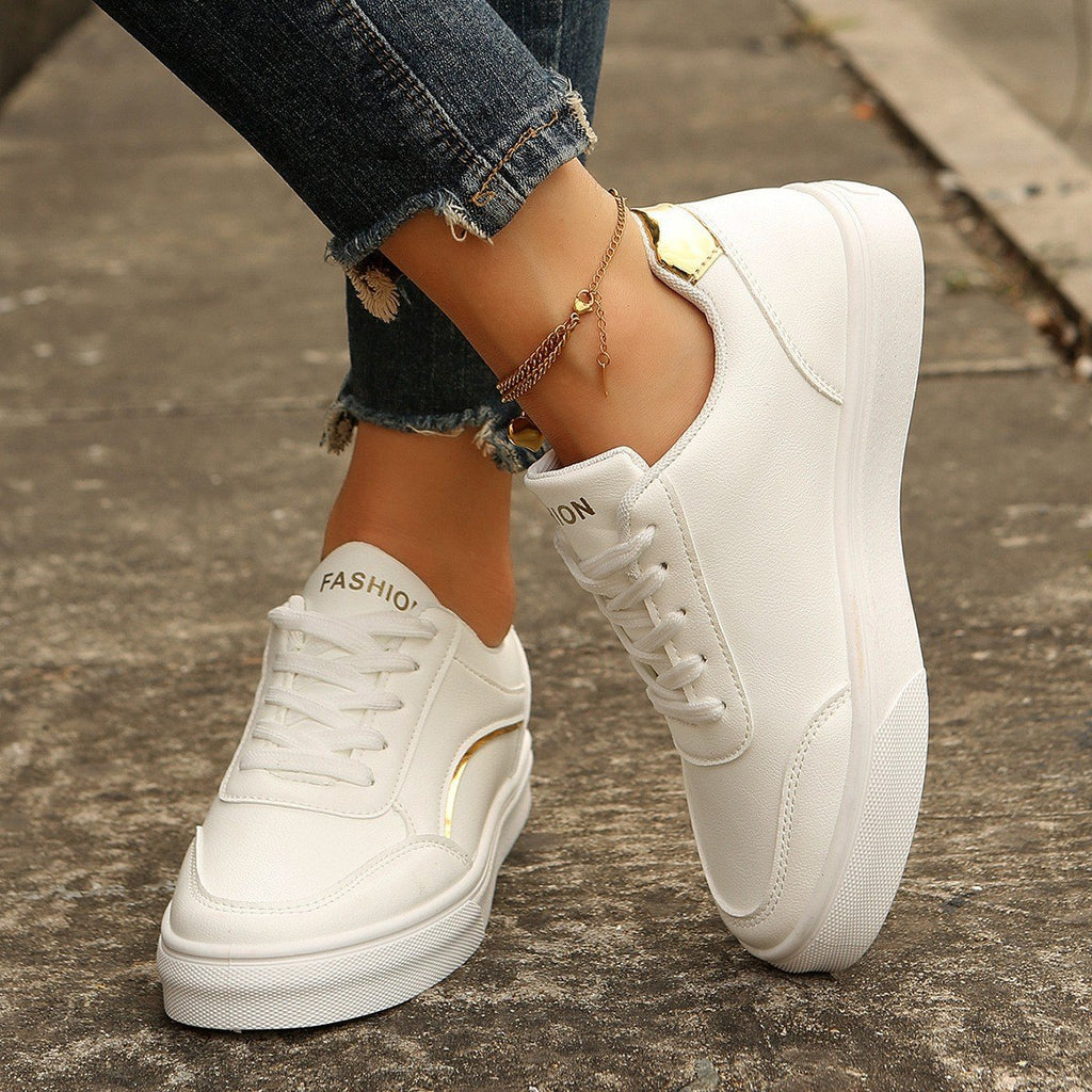 Women's Lace-up White Flats Shoes Round Toe Slip-on