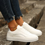 Women's Lace-up White Flats Shoes Round Toe Slip-on