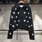 Women's Lapel-neck Polka-dot Knit Top
