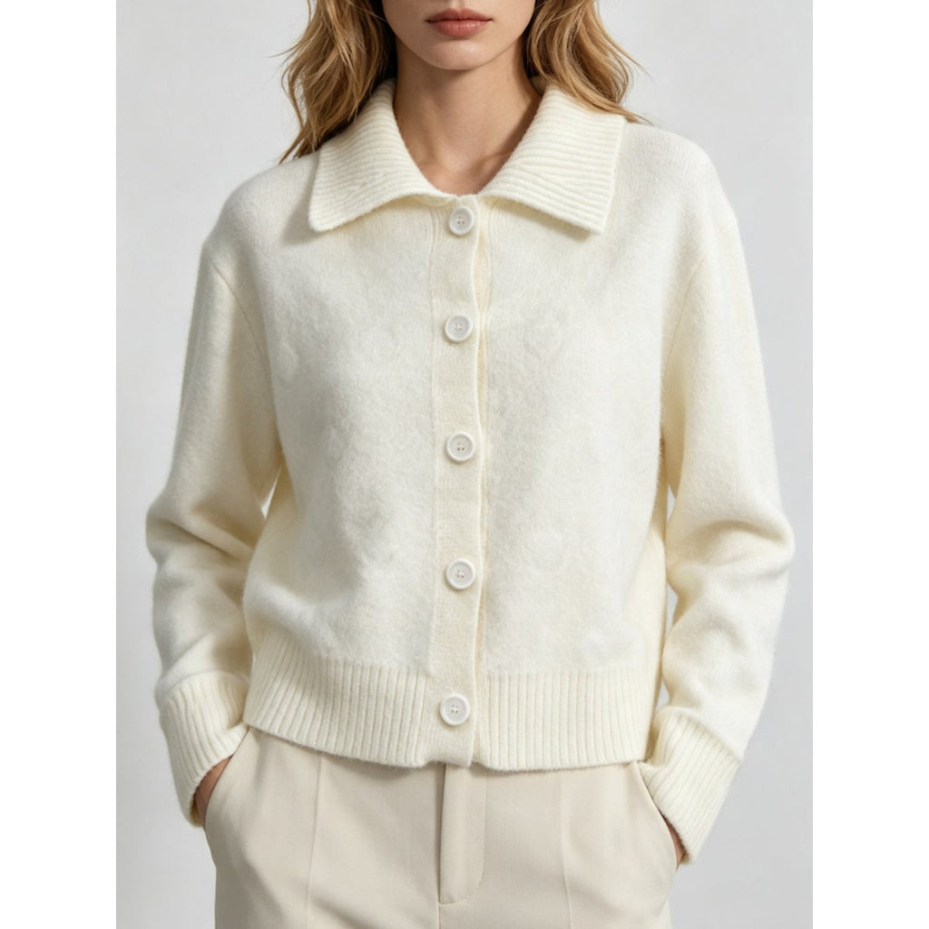 Women's Lapel-neck Polka-dot Knit Top