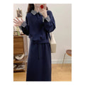 Women's Large Size Gray False Two-piece Sweaters Skirt