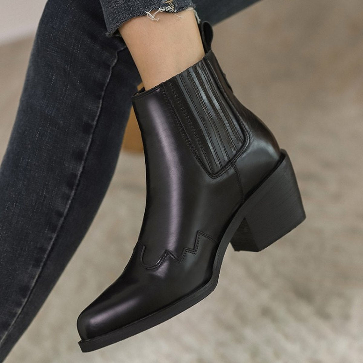 Women's Leather Boots Genuine Pointed Toe