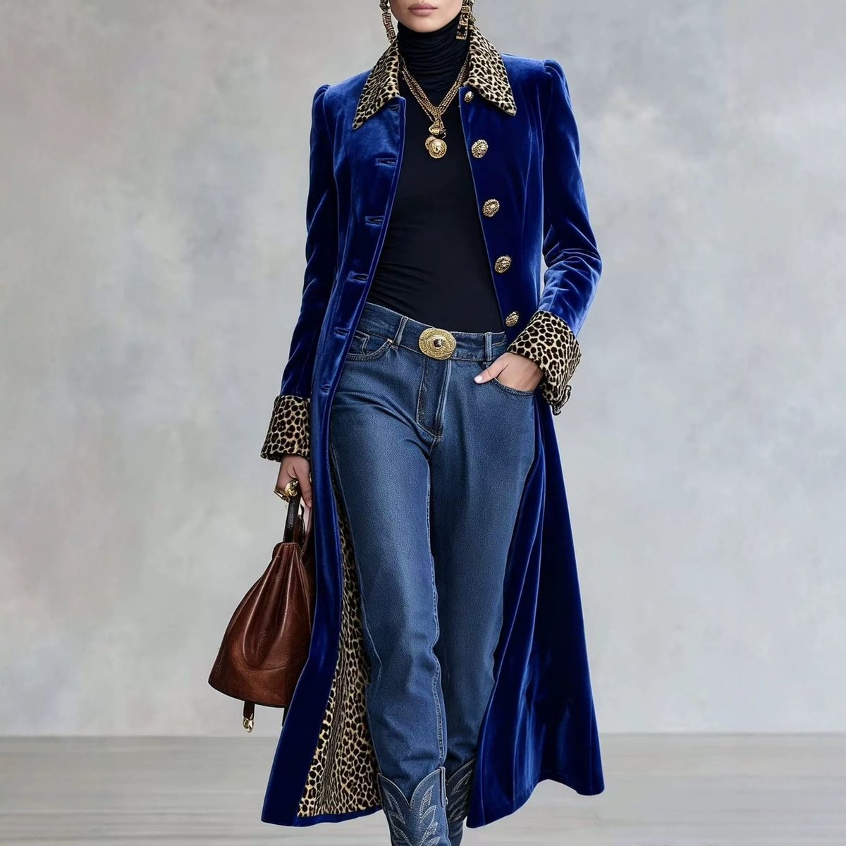 Women's Leopard-print Collar Trench Coat