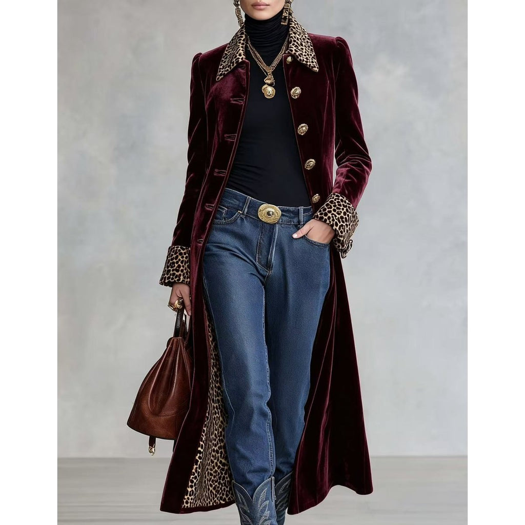 Women's Leopard-print Collar Trench Coat