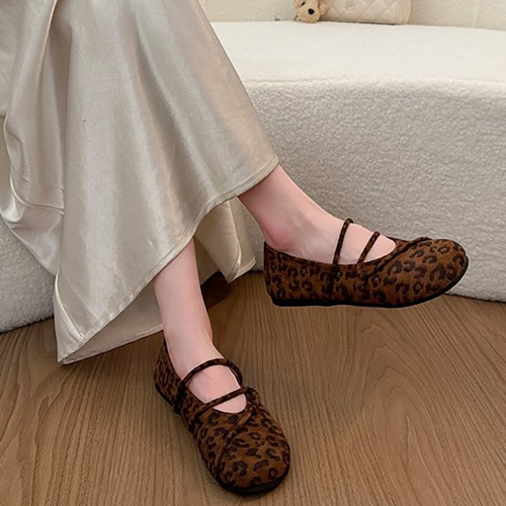 Women's Leopard Print Criss Cross Strap Mary Jane