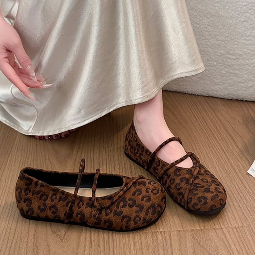 Women's Leopard Print Criss Cross Strap Mary Jane