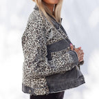 Women's Leopard Stitching Corduroy Denim Jacket