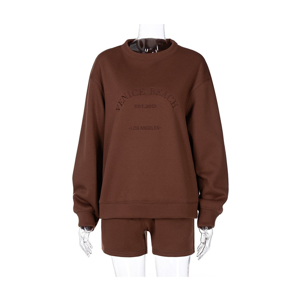 Women's Letter Embroidery Loose Casual Sweatshirt Fleece Pullovers