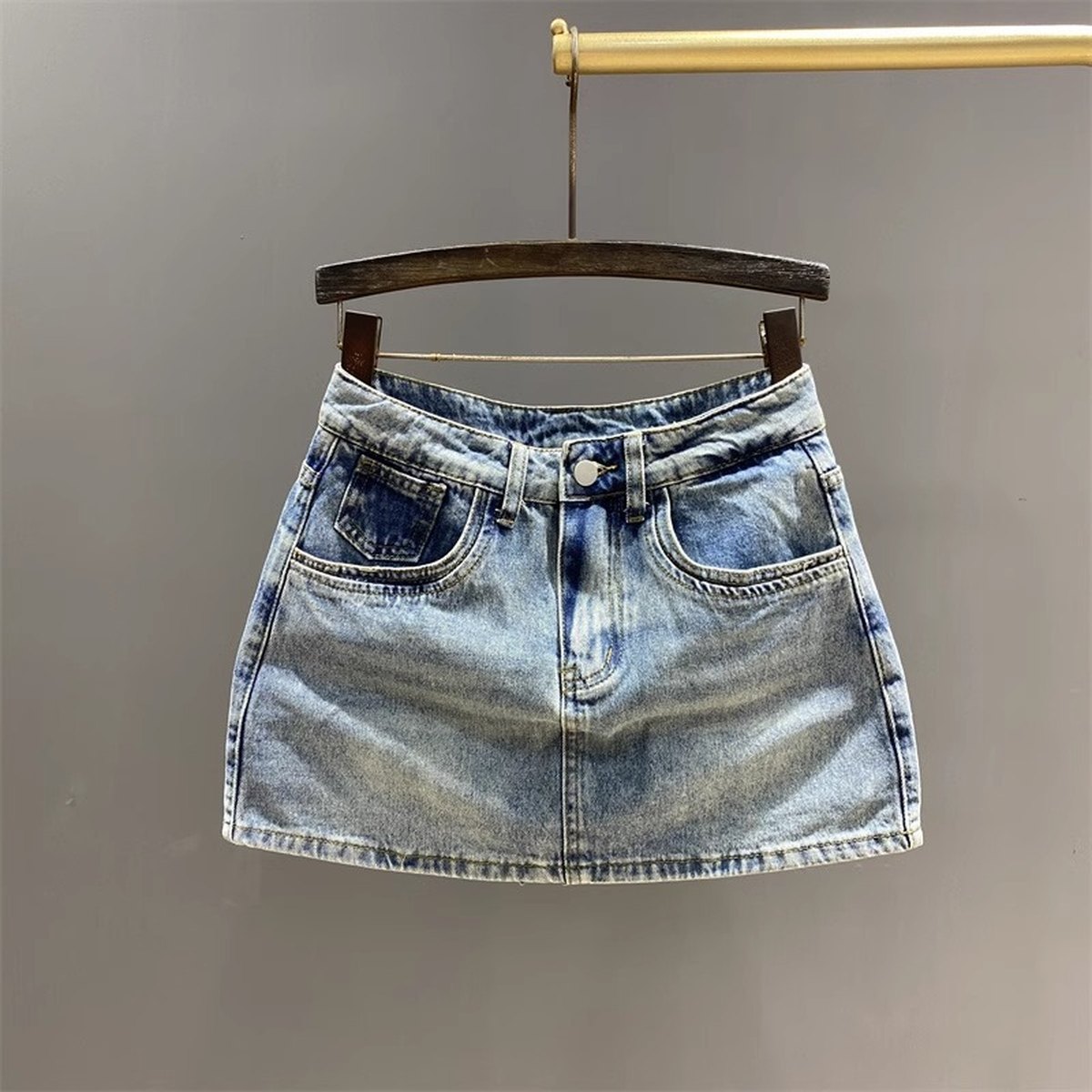 Women's Light-colored Washed Denim Skirt