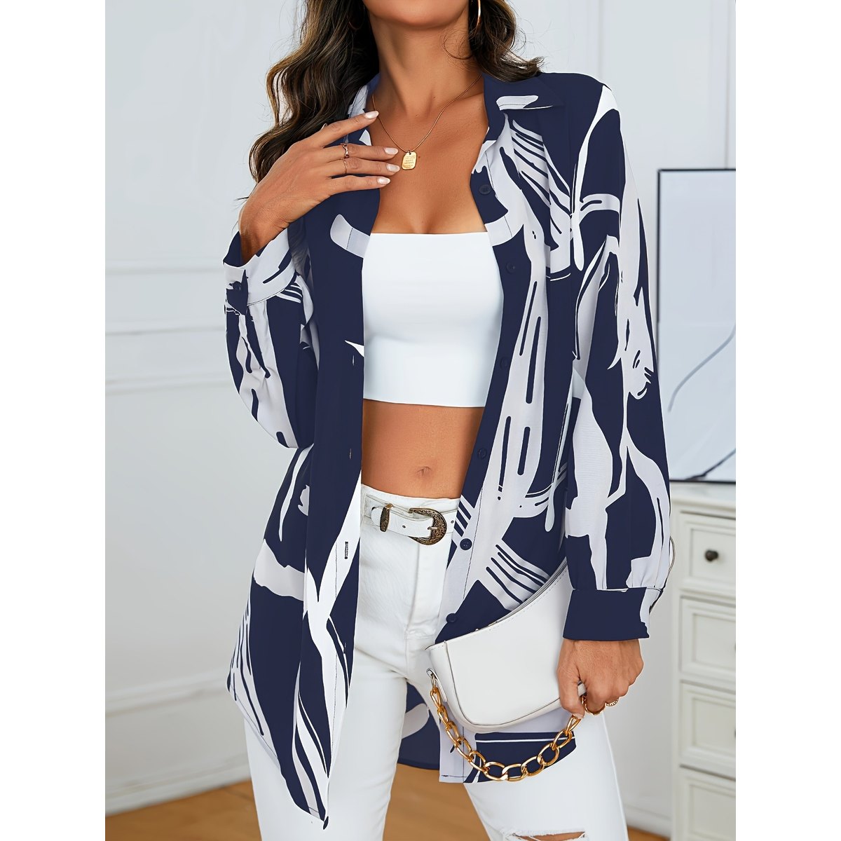 Women's Long Casual Printed Blouse