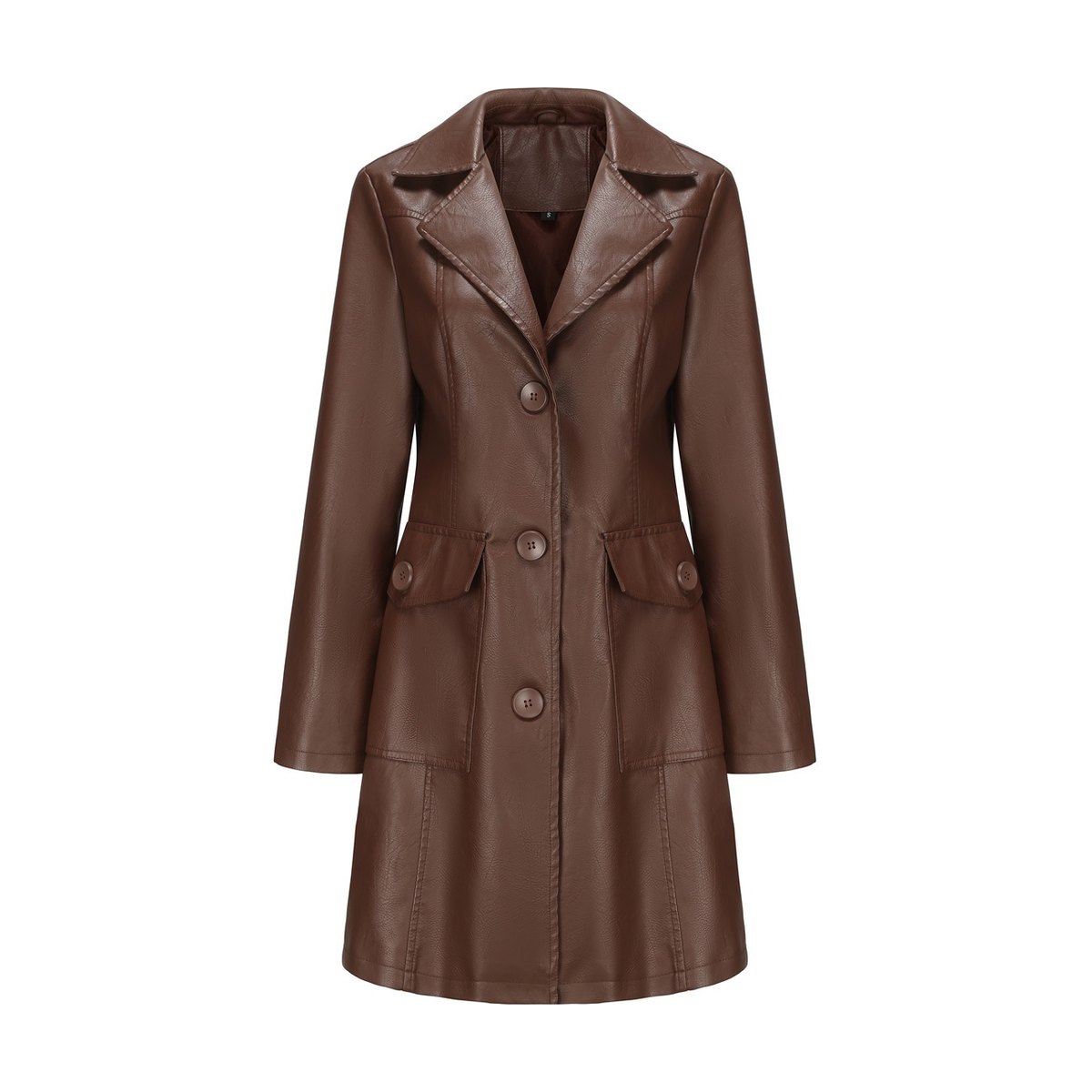 Women's Long Leather Trench Coat Outerwear