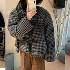 Women's Loose Cropped Plaid Puffer Jacket