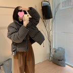 Women's Loose Cropped Plaid Puffer Jacket