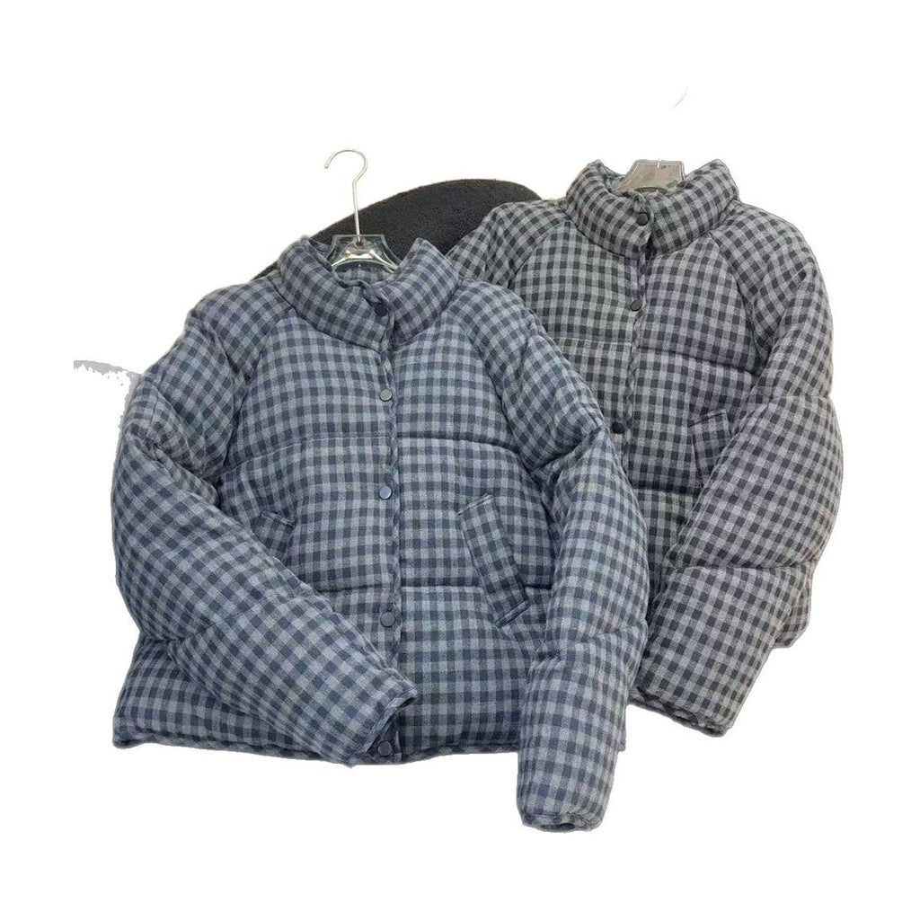Women's Loose Cropped Plaid Puffer Jacket