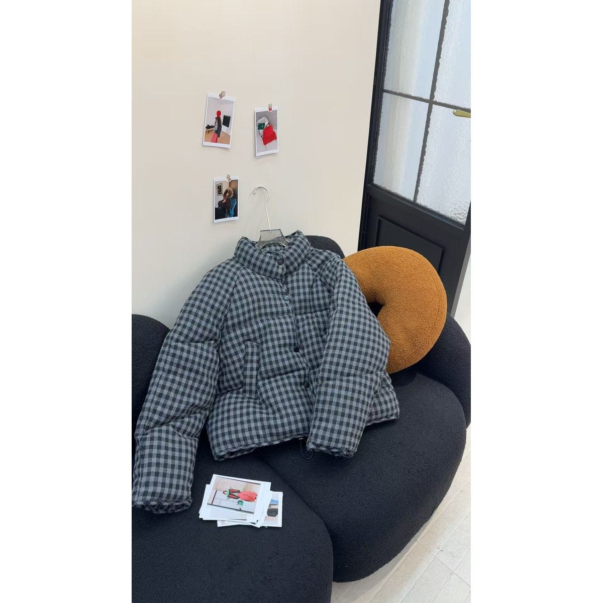 Women's Loose Cropped Plaid Puffer Jacket