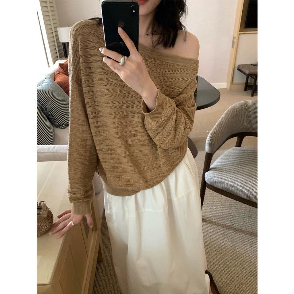 Women's Loose-fitting Versatile Off-shoulder Knit Top