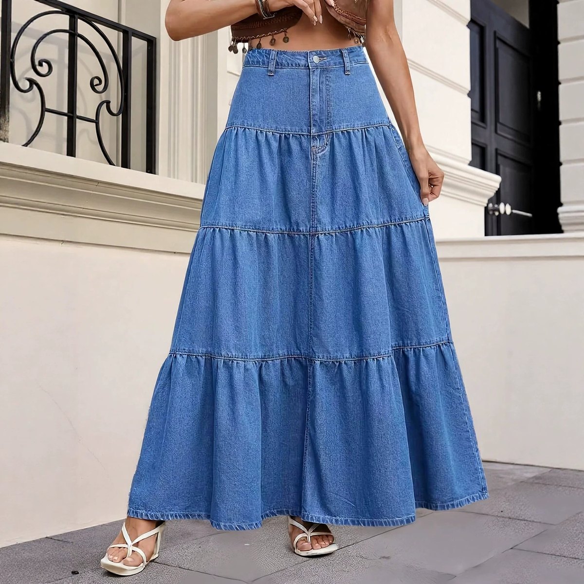 Women's Low-rise Distressed Denim Skirt
