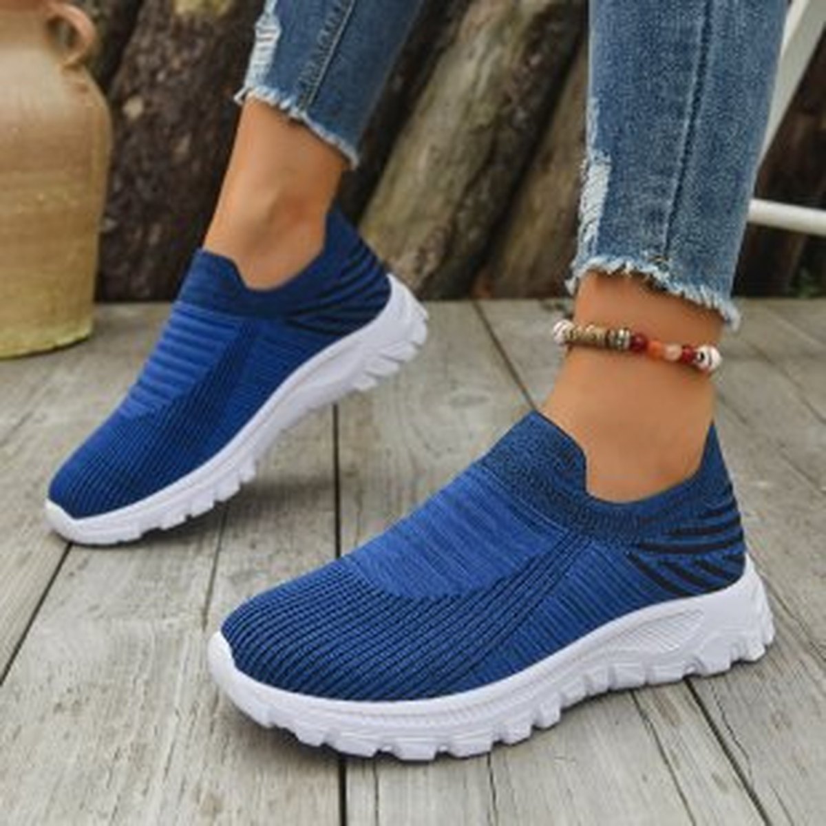 Women's Mesh Flyknit Low-top Slip-on Sneakers Thick Platform