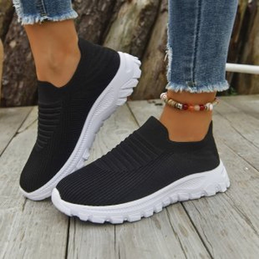 Women's Mesh Flyknit Low-top Slip-on Sneakers Thick Platform