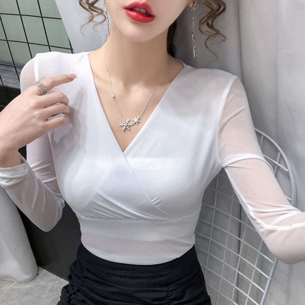 Women's Mesh Sleeve Wrap Top